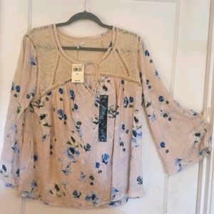 Lucky Brand Floral Soft Lace Detailed Blouse